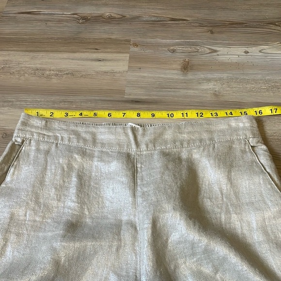 Rachel Zoe Wide leg linen pants Tan Metallic Pull on Pockets Size L Shimmer - Picture 3 of 12